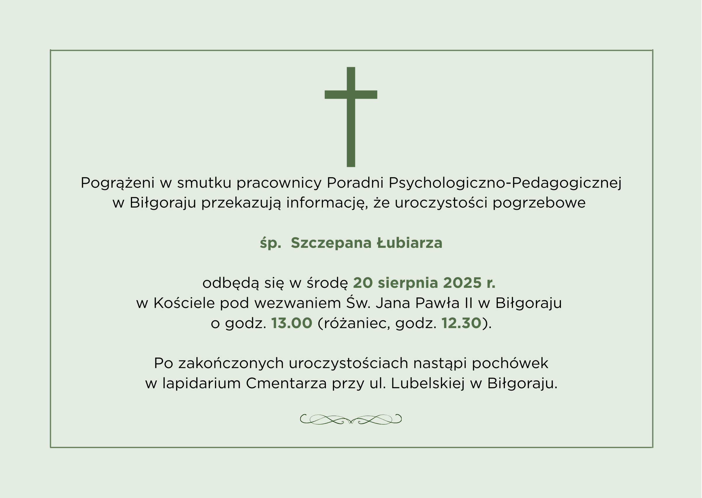 Informacja – uroczystości pogrzebowe śp. Szczepana Łubiarza